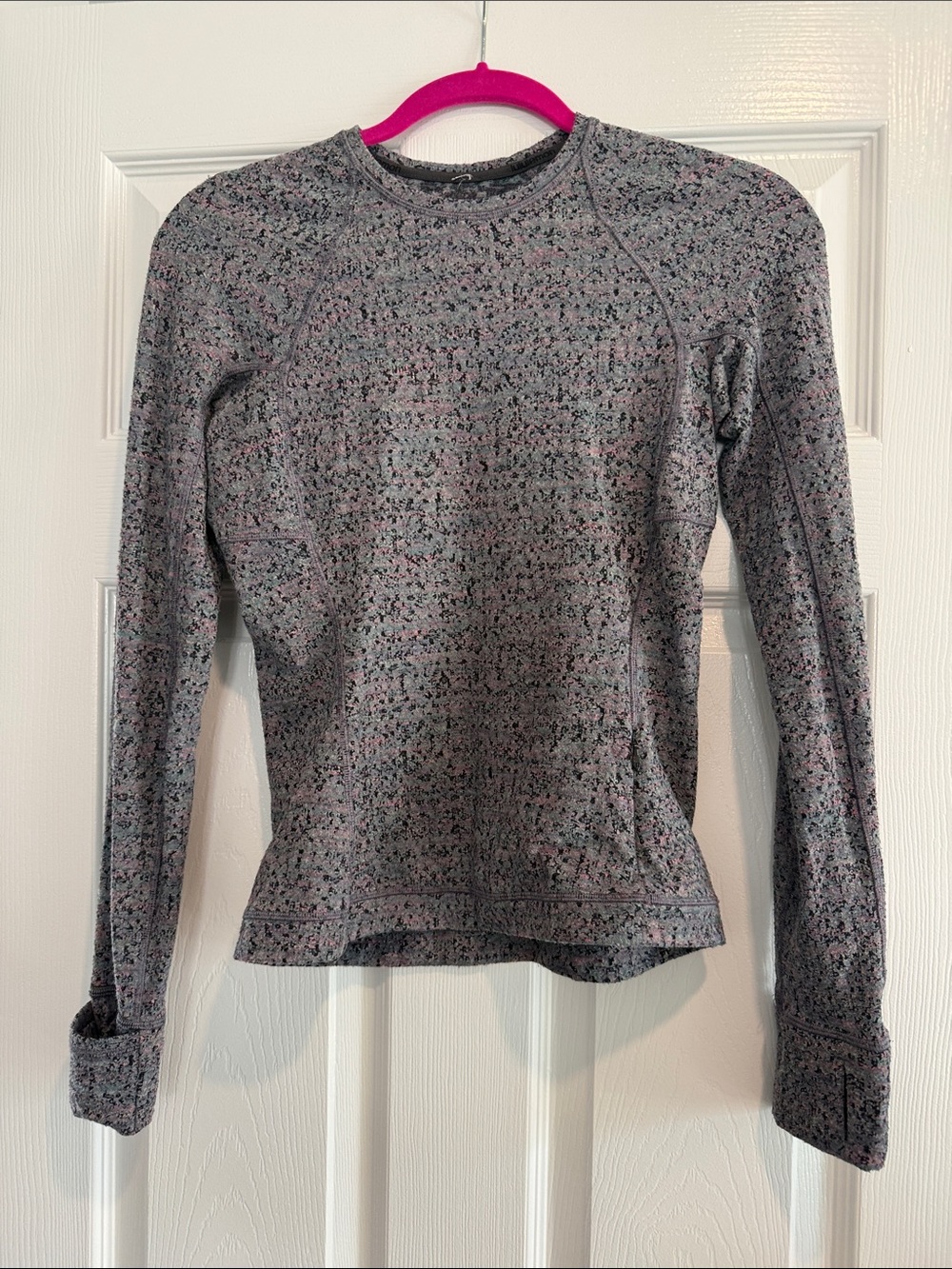 lululemon Heathered Gray Long-Sleeve Crew with Pink Speckle